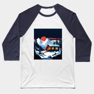 Winter Wonderland Retreat: Majestic Mountains, Snow, and Cozy Cabin Art Print Baseball T-Shirt